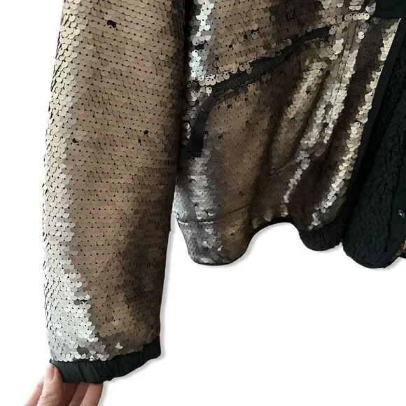 Fp Movement Free People Hit The Slopes Jacket silver sequin fleece bomber XL